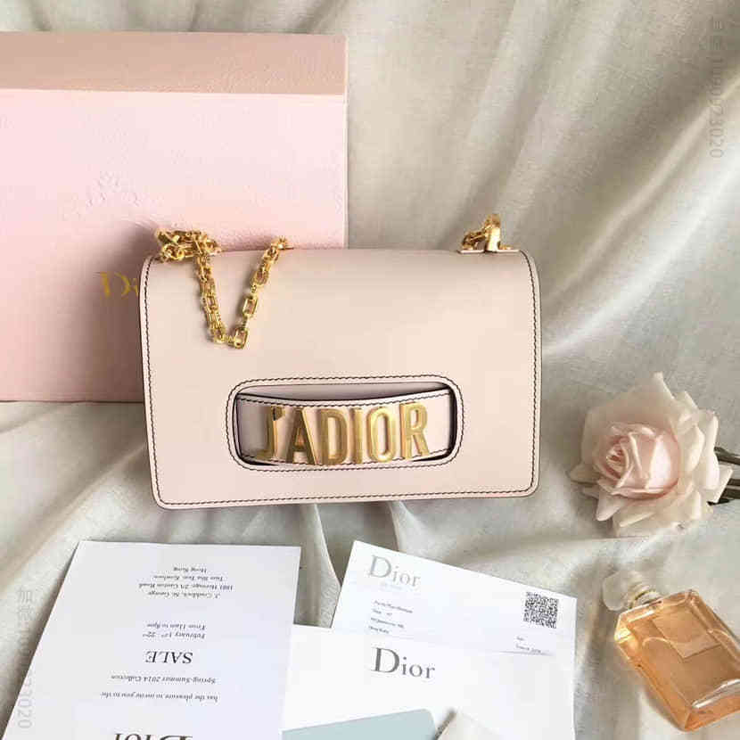 迪奥J'ADIOR浅粉色小牛皮翻盖式手提链条包M9000