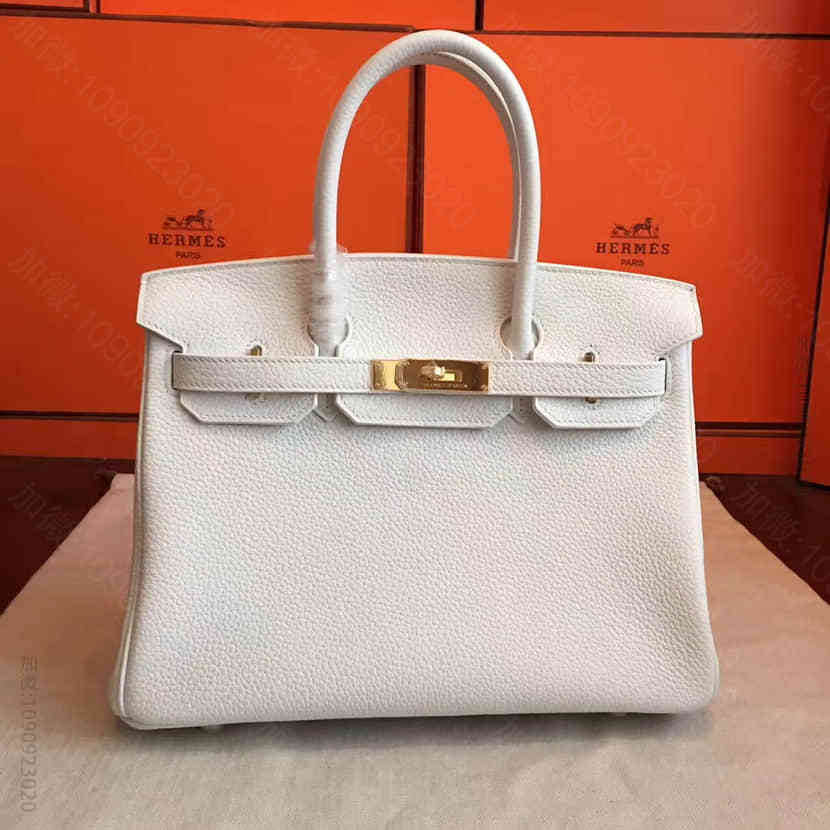 爱马仕Hermes纯白进口togo皮蜜蜡线半手缝Birkin铂金包 30CM
