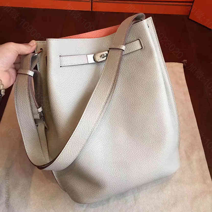 爱马仕Hermes 珍珠灰拼龙虾粉进口togo皮So Kelly凯利包 22...