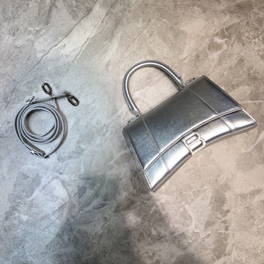 Balenciaga巴黎世家银色五金沙漏包手提包
