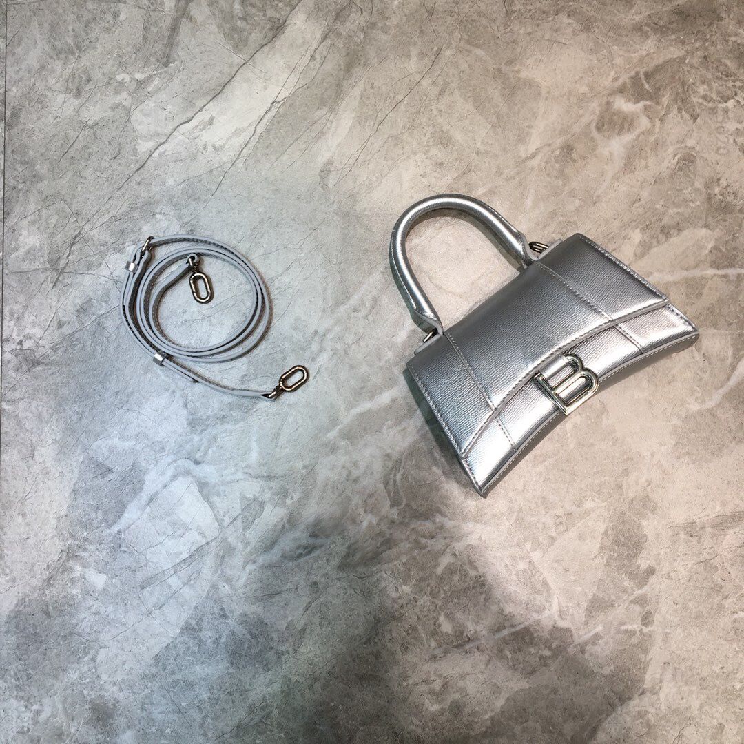 Balenciaga巴黎世家银色五金沙漏包手提包