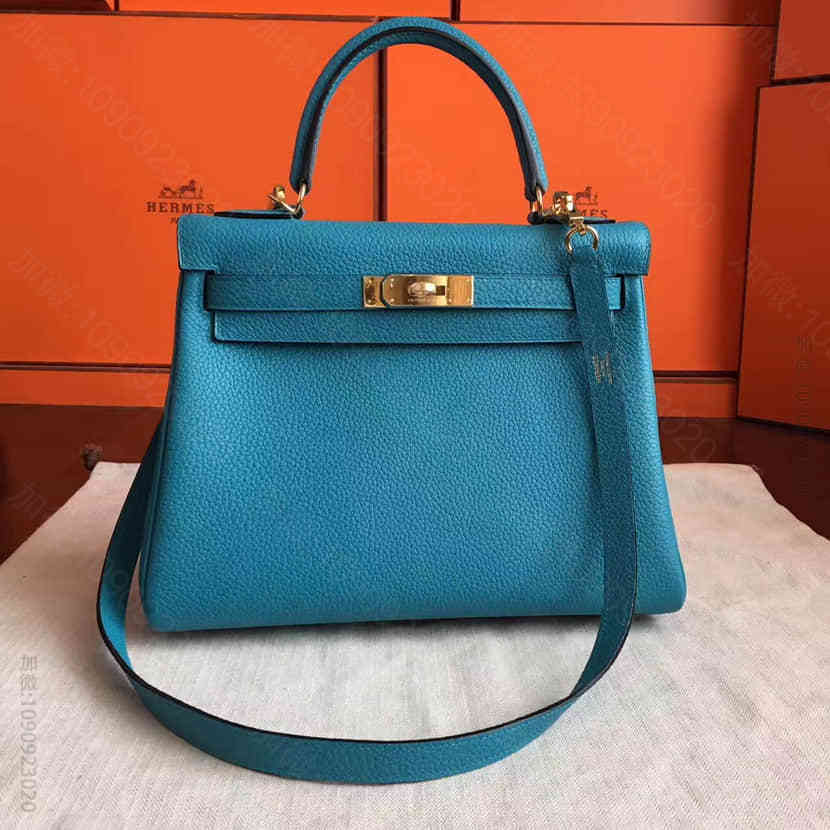 爱马仕Hermes 松石兰进口togo皮蜜蜡线全手缝Kelly凯莉包 28C...