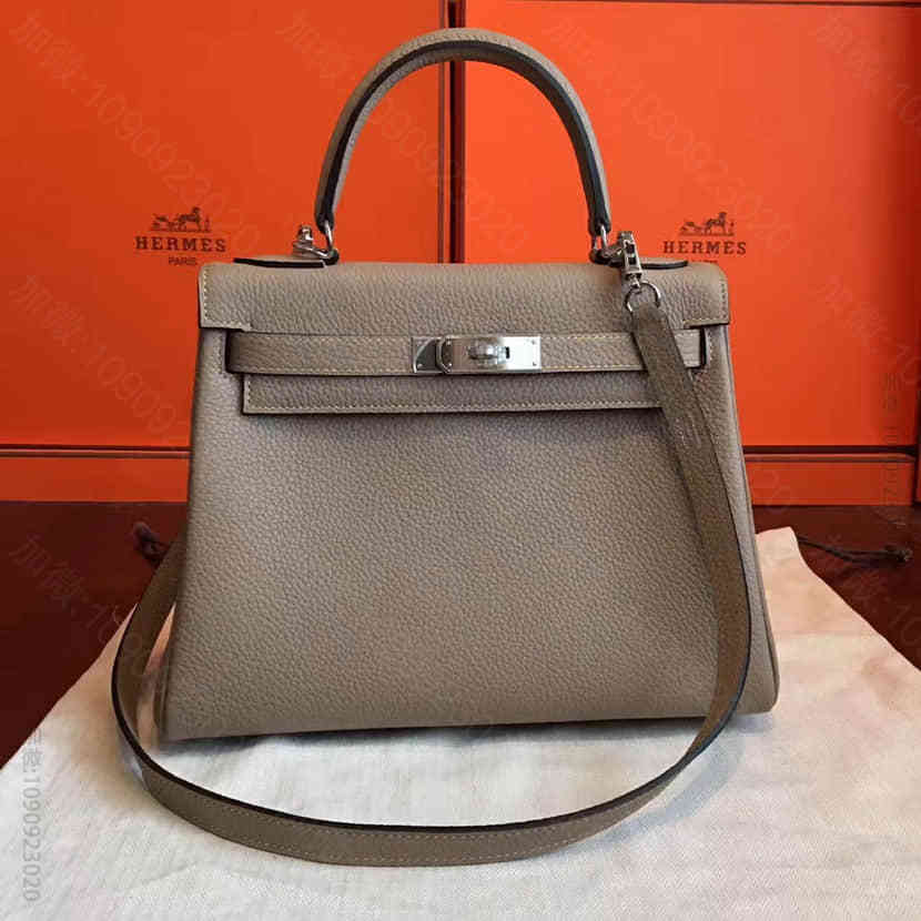 爱马仕Hermes 斑鸠灰车黄线进口togo皮蜜蜡线半手缝Kelly包 28...