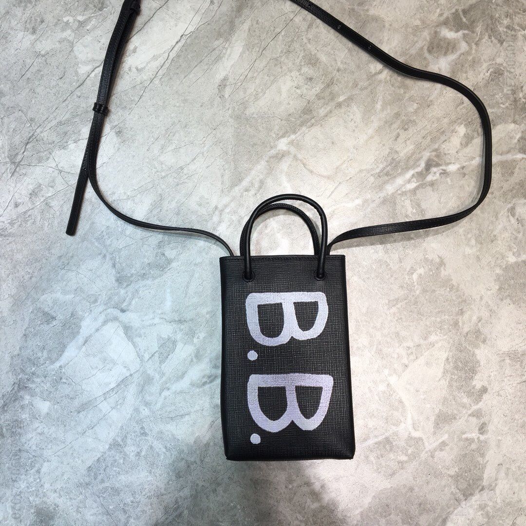Balenciaga巴黎世家配牛皮肩带黑色涂鸦手机包单肩斜挎包