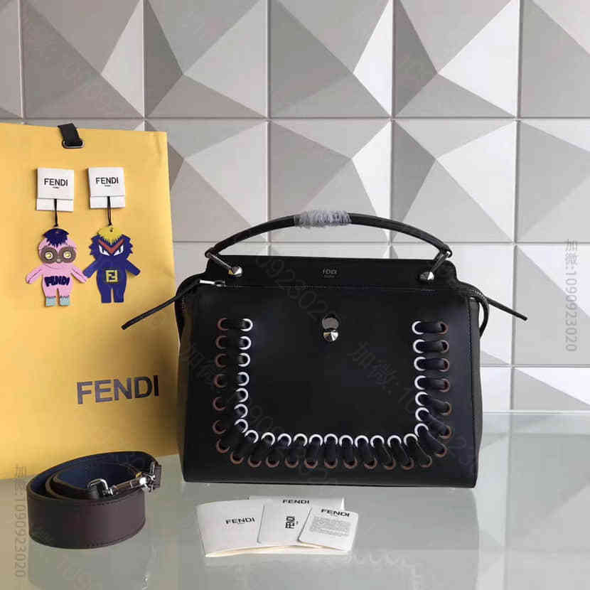 芬迪FENDI 黑色和棕色皮革DOTCOM手袋 8BN293