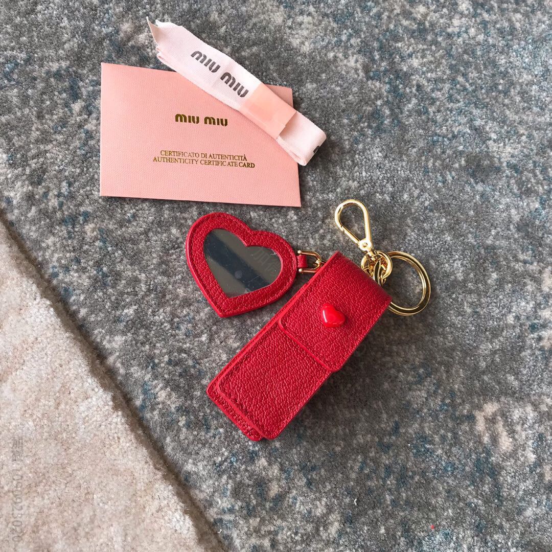 MIUMIU缪缪顶级玛德拉斯山羊皮新款口红钥匙扣5TL359