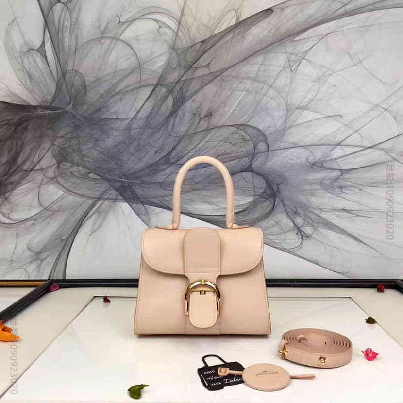 德尔沃Delvaux brilliant裸粉金扣BOX小牛皮手提包 20CM