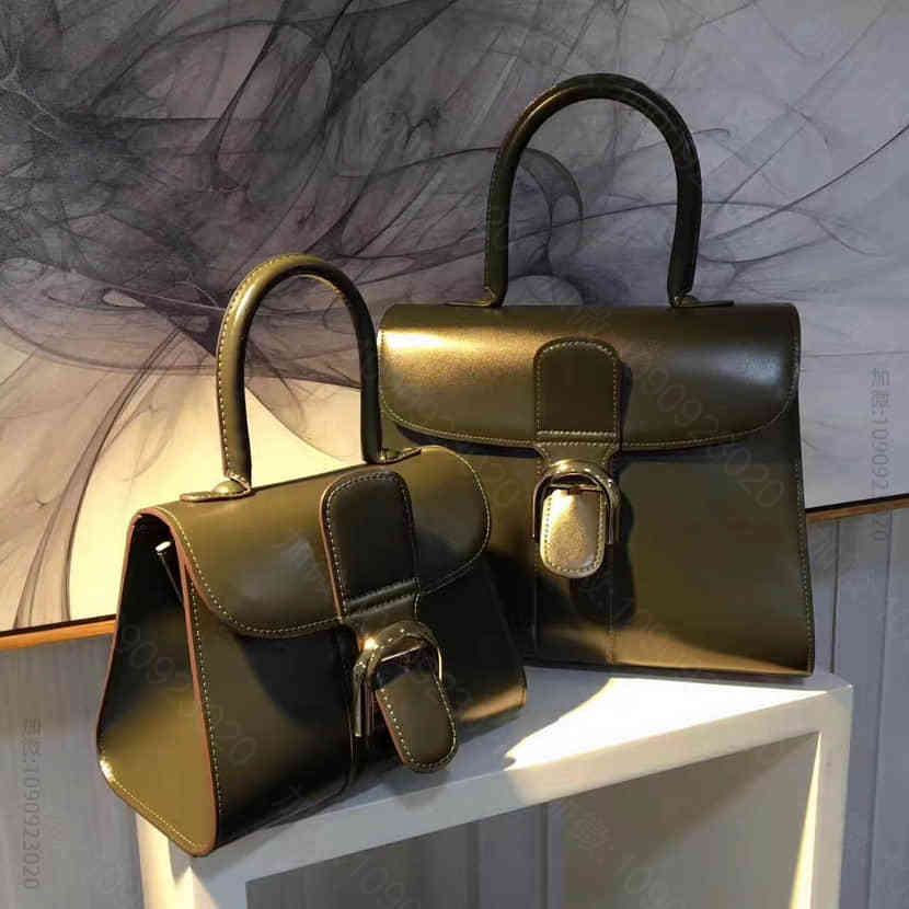 德尔沃Delvaux brilliant墨绿金扣BOX光面小牛皮手提包 20...