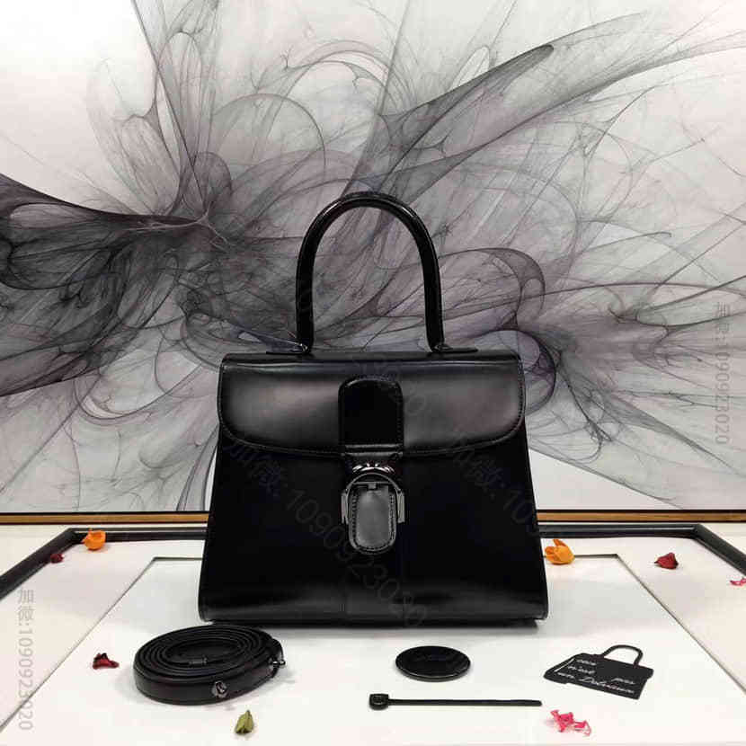 德尔沃Delvaux brilliant黑色枪扣BOX光面小牛皮手提包 28...