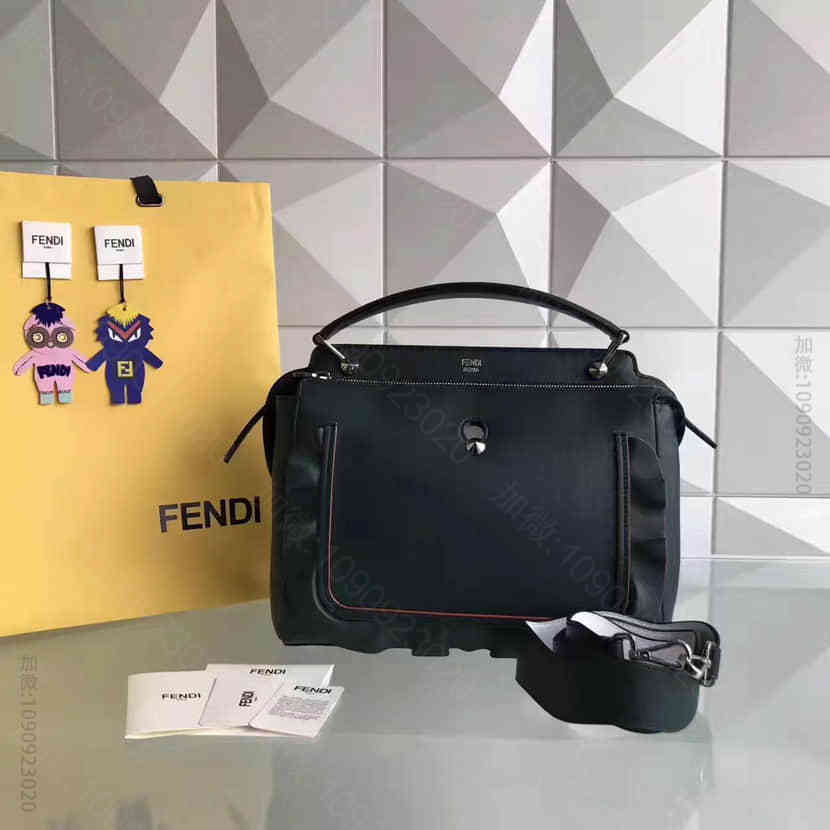芬迪FENDI T台秀场同款DOTCOM深绿色波纹小牛皮时装秀款手提包877...