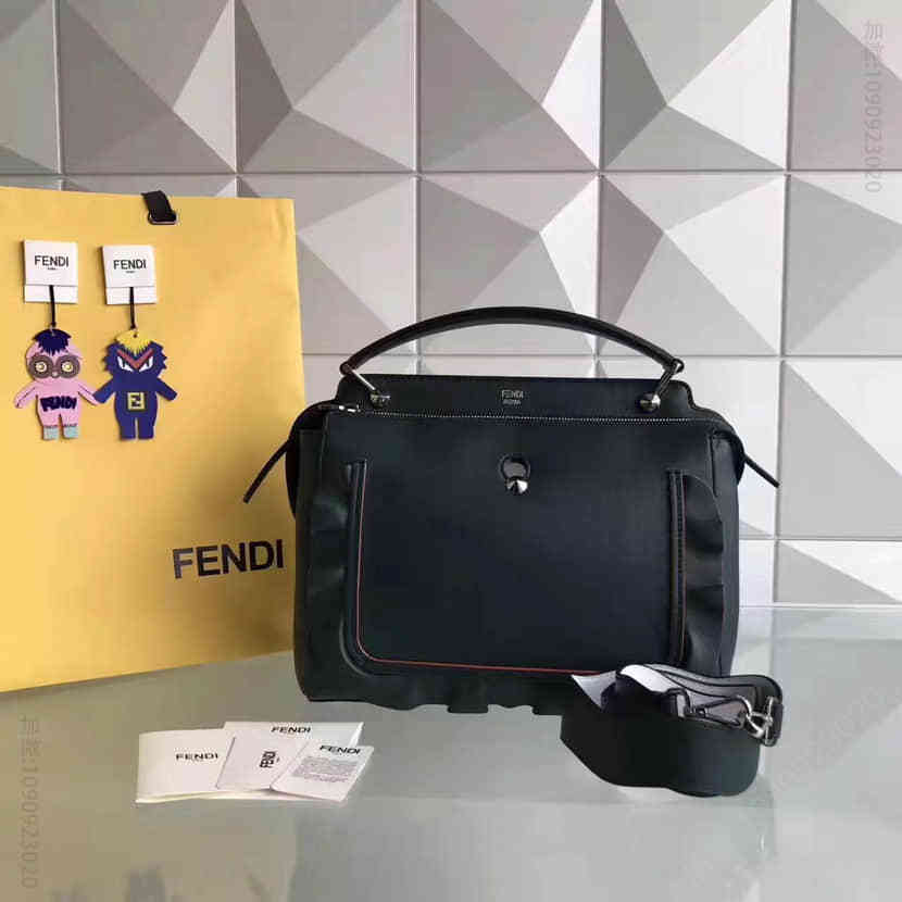 芬迪FENDI T台秀场同款DOTCOM深绿色波纹小牛皮时装秀款手提包8776