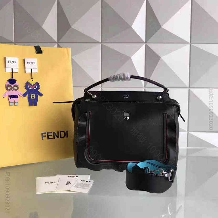 芬迪FENDI T台秀场同款DOTCOM黑色波纹小牛皮时装秀款手提包8776