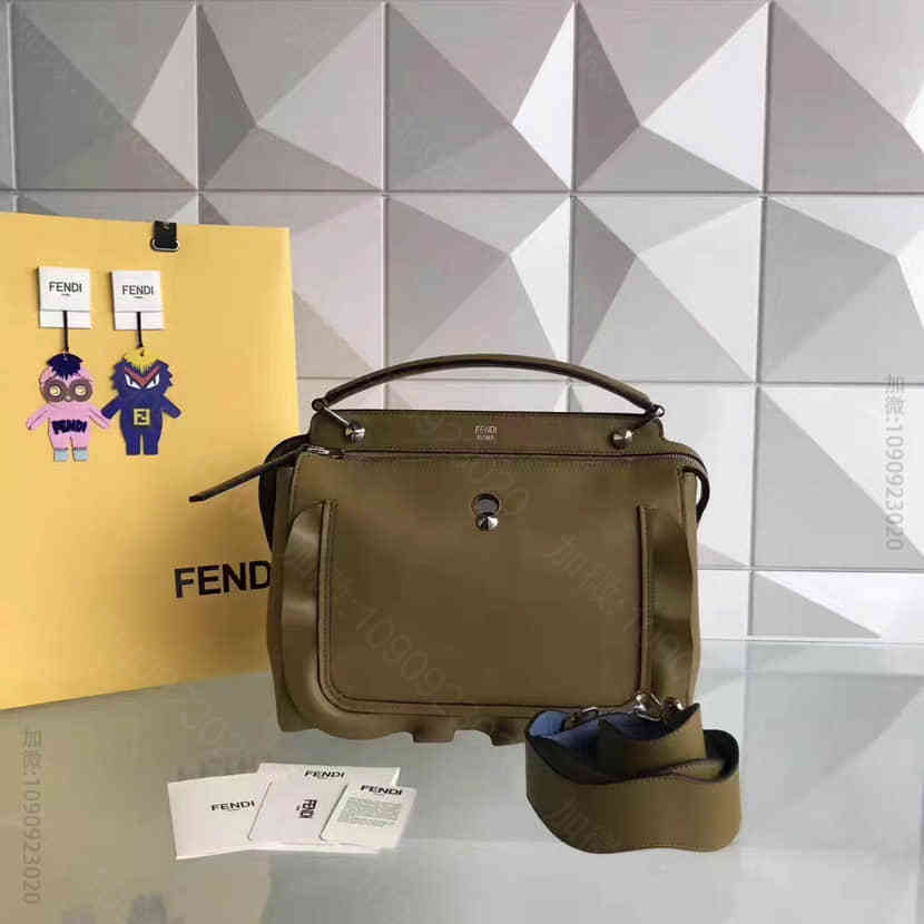 芬迪FENDI T台秀场同款DOTCOM棕色波纹小牛皮时装秀款手提包8776