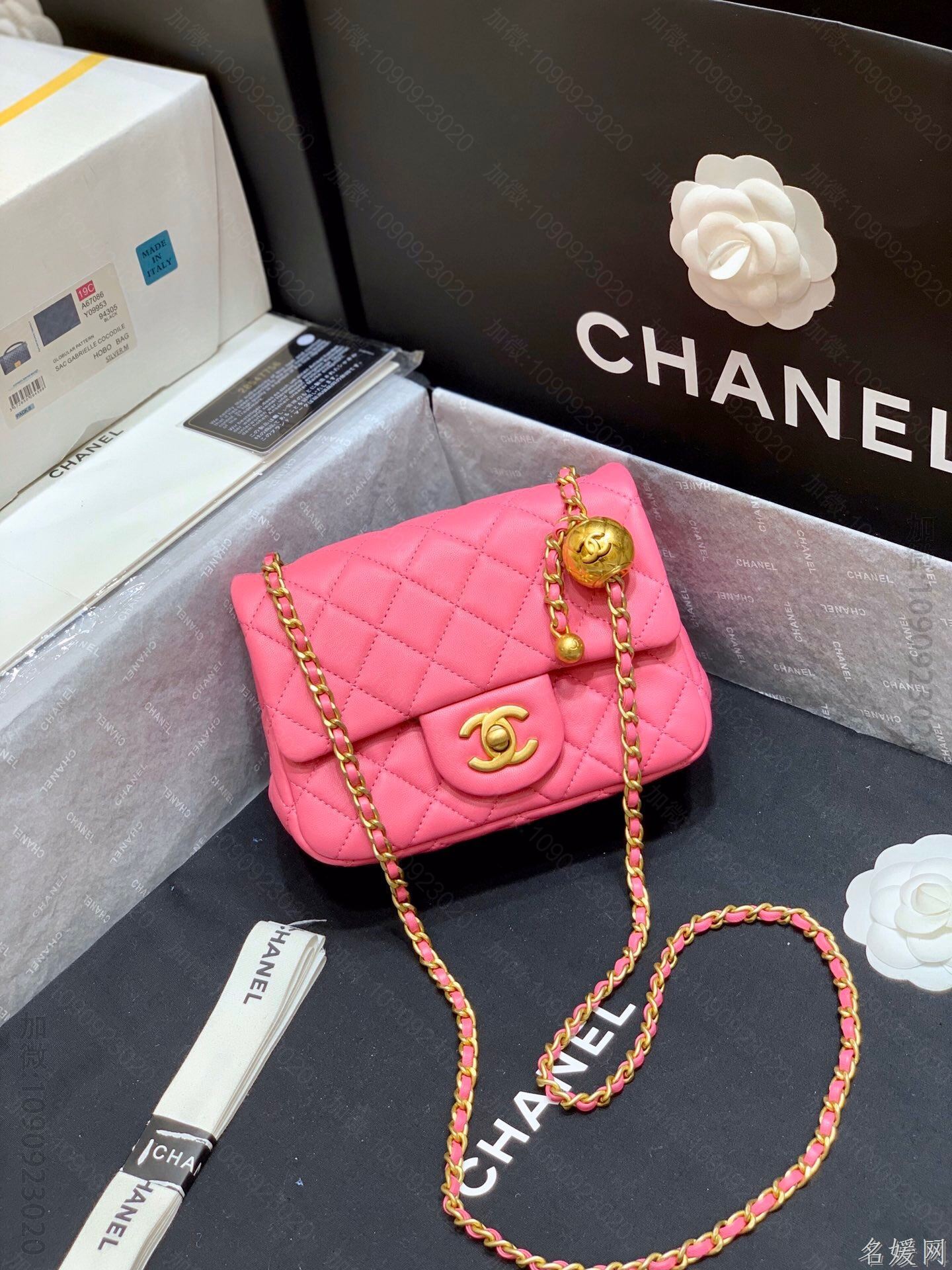 Chanel/香奈儿 2023新款CF方胖子大金珠链条包 AS1786粉色