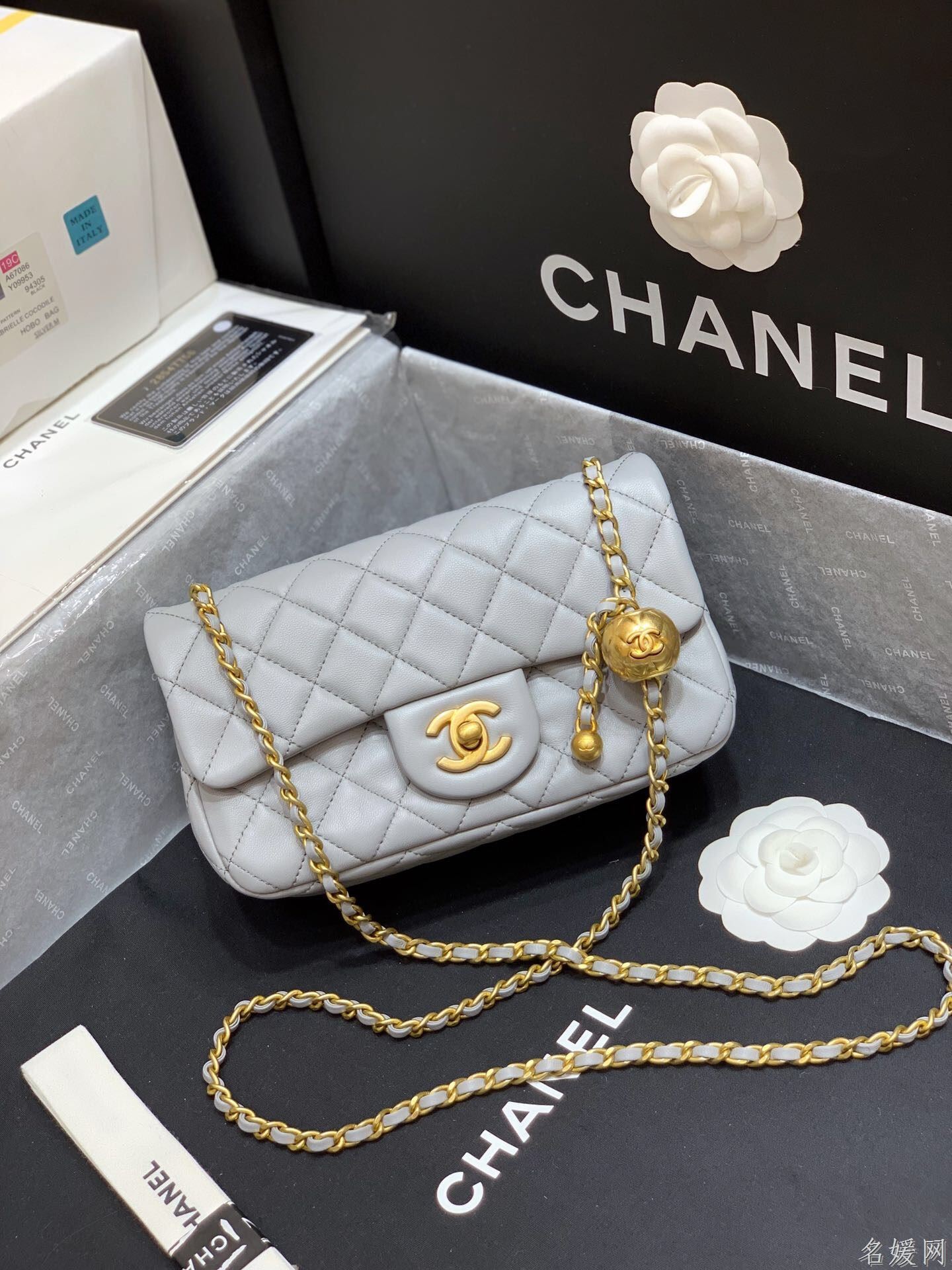 Chanel/香奈儿 2023新款CF大Mini大金珠链条包 AS1787灰...