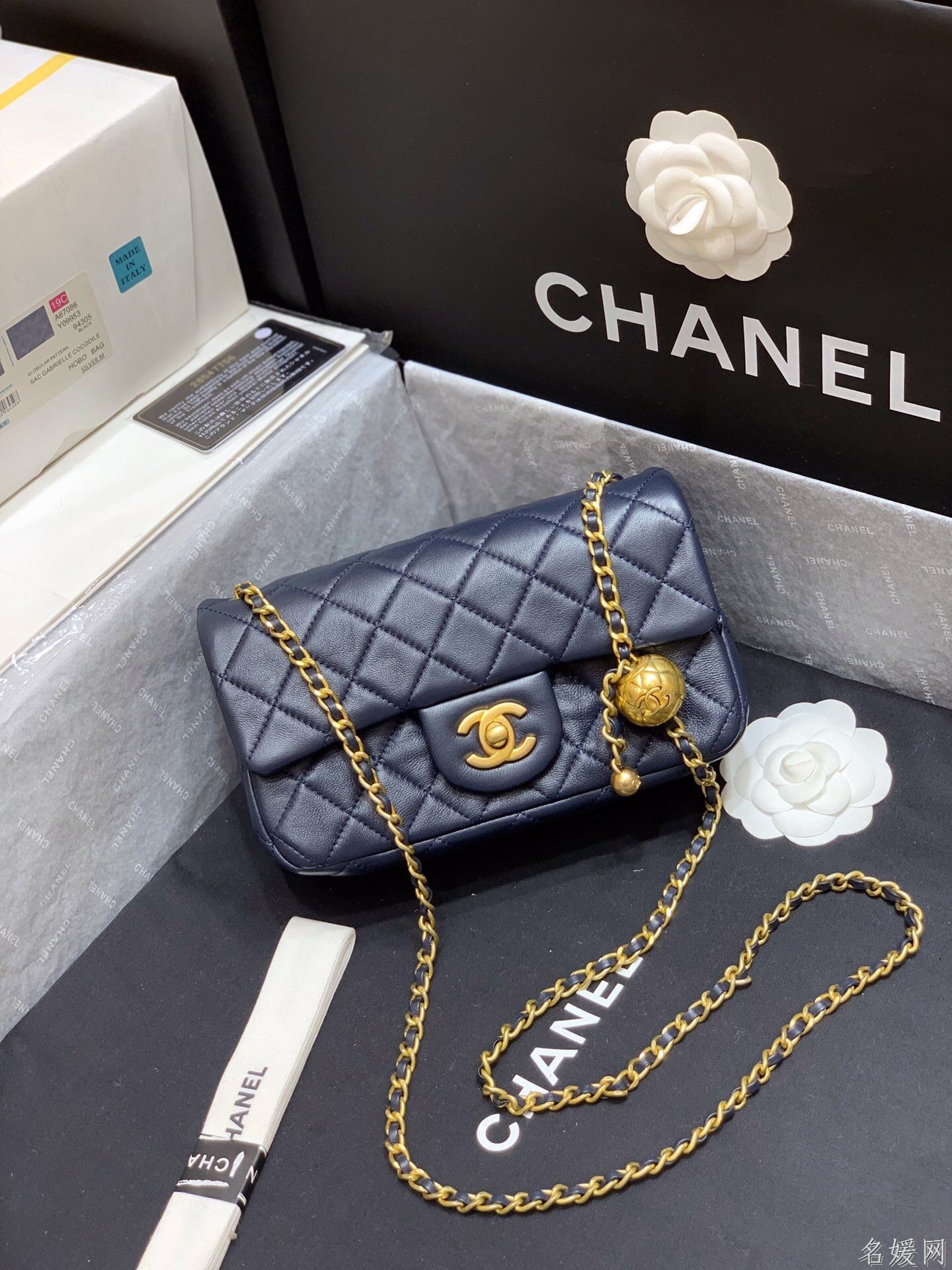 Chanel/香奈儿 2023新款CF大Mini大金珠链条包 AS1787蓝...