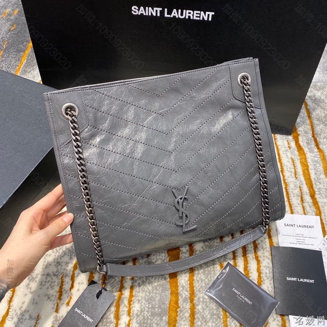 【原厂皮】YSL NIKI 中号复古褶皱真皮购物袋 577999