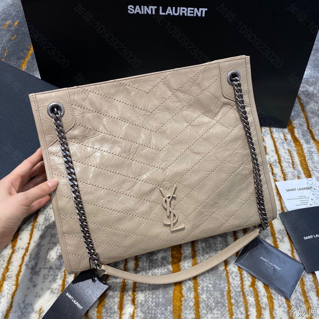 【原厂皮】YSL NIKI 中号复古褶皱真皮购物袋 577999