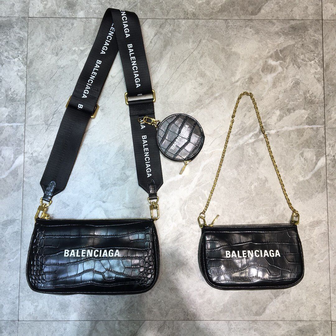 Balenciaga巴黎世家3件套金色五金鳄鱼皮斜挎包手提包017