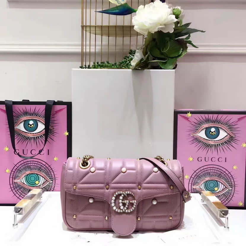 Gucci古驰 GG Marmont系列珍珠包包 443497 粉色