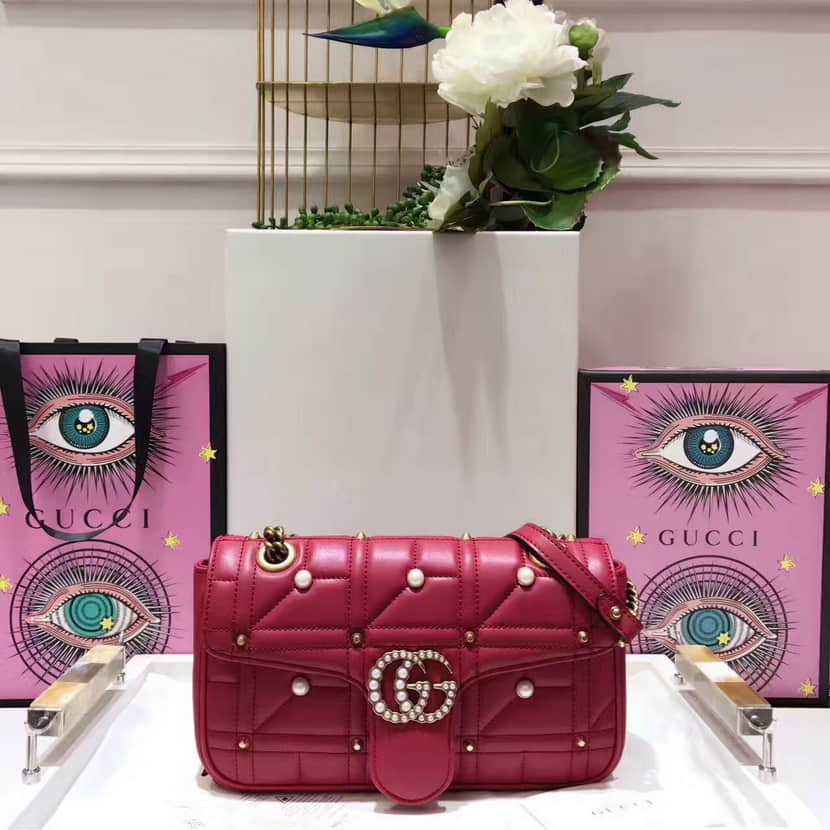 Gucci古驰 GG Marmont系列珍珠包包 443497 红色