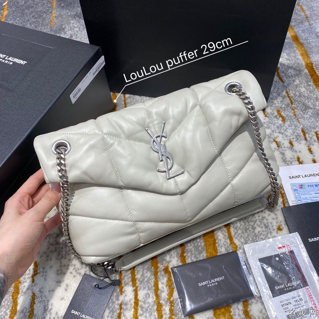 【原厂皮】YSL/圣罗兰 LOULOU PUFFER小号绗缝小羊皮手袋 577476白色小号银扣