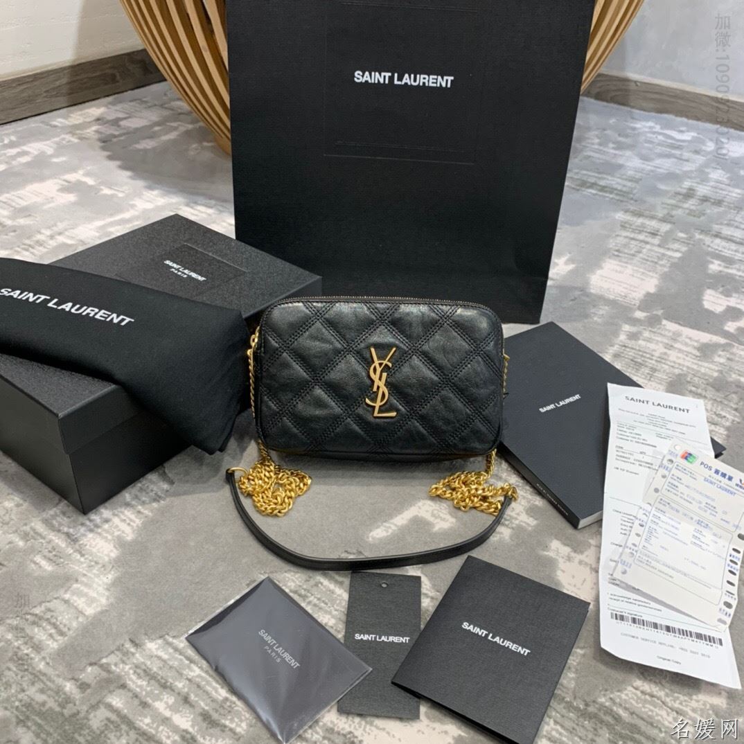 【原厂皮】YSL/圣罗兰 BECKY双拉链绗缝小羊皮链条包 608941黑色