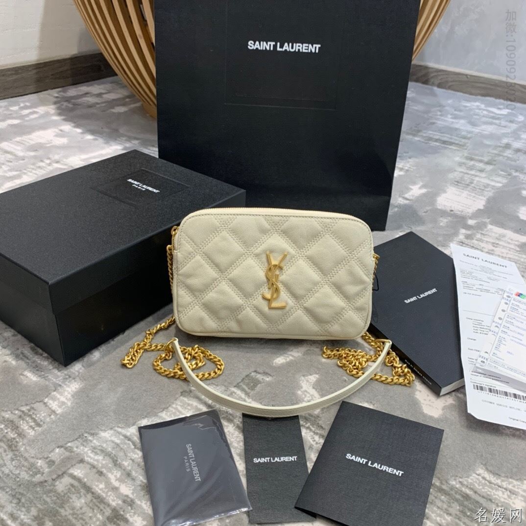 【原厂皮】YSL/圣罗兰 BECKY双拉链绗缝小羊皮链条包 608941白色