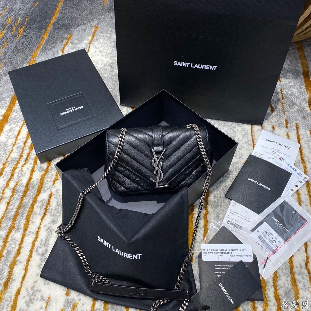 【原厂皮】YSL/圣罗兰 Monogram mini链条斜挎包 399289黑色银扣