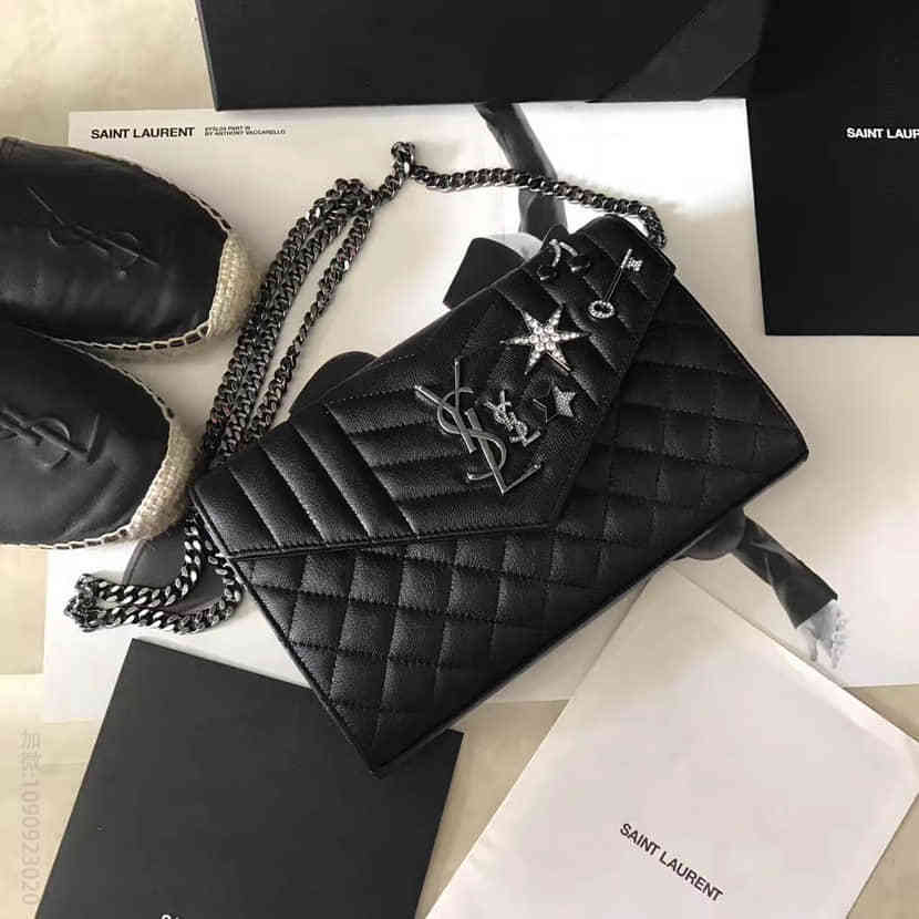 YSL圣罗兰 MONOGRAM SAINT LAURENT黑色带装饰链条单肩包471501