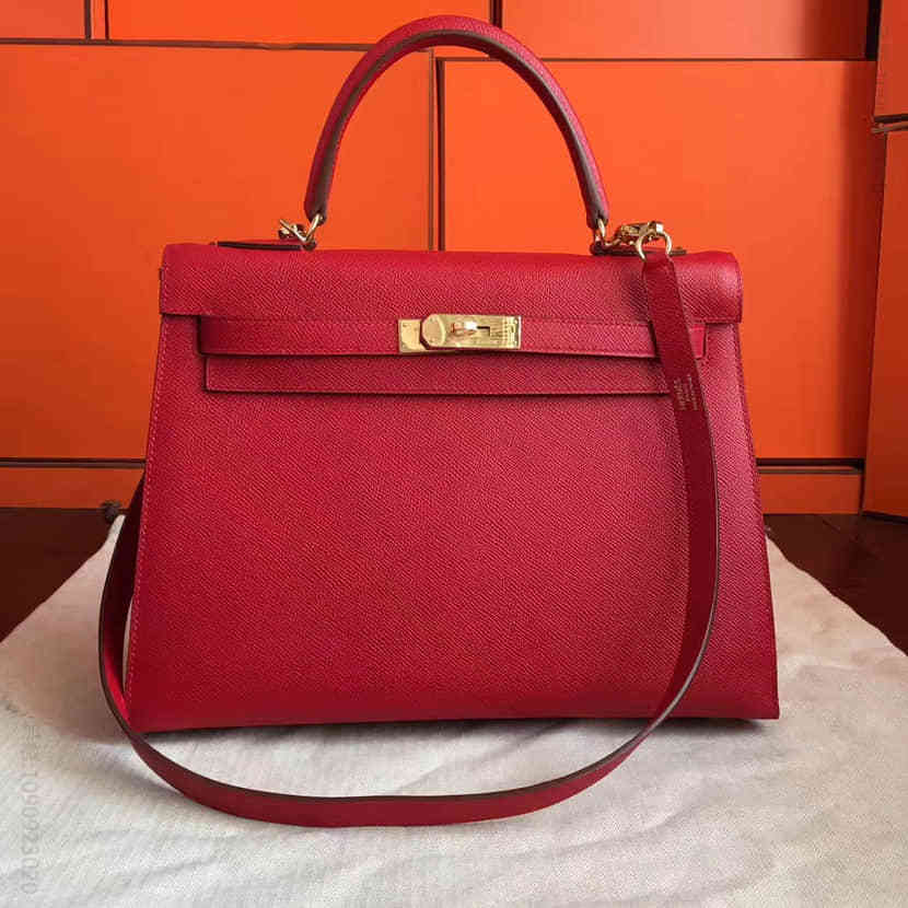 爱马仕Hermes 大红Epsom皮Kelly凯莉包 32CM