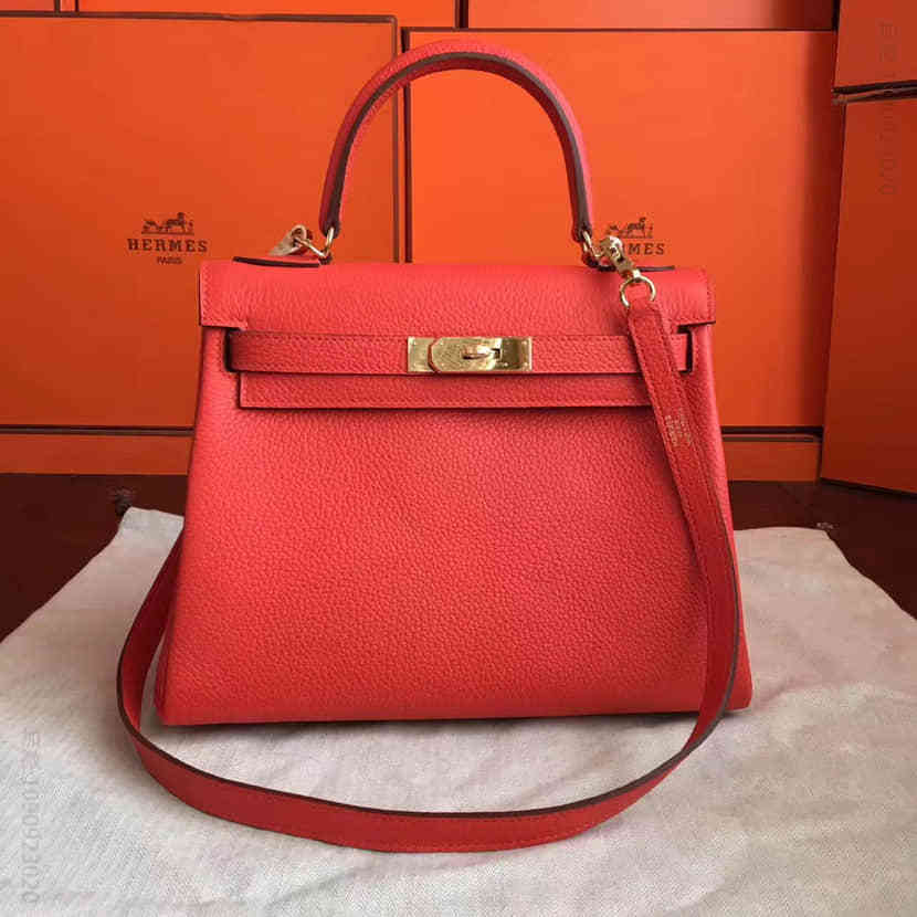 爱马仕Hermes 火焰橙顶级小牛皮Kelly凯莉包 28CM