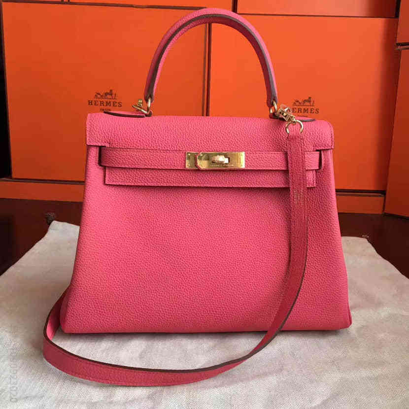 爱马仕Hermes 唇膏粉顶级小牛皮Kelly凯莉包 28CM