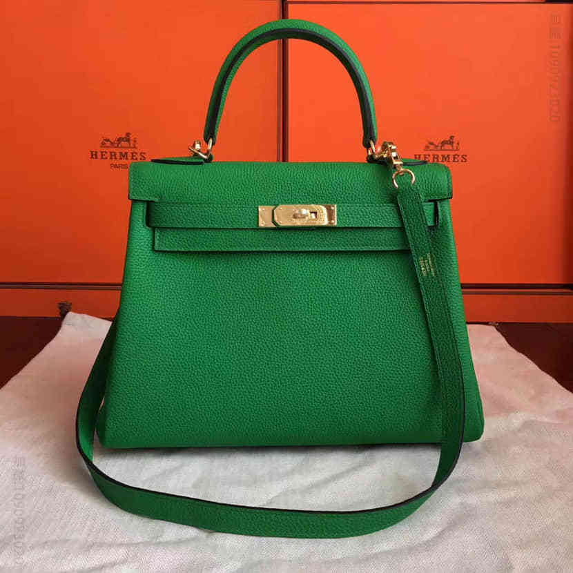 爱马仕Hermes 竹子绿顶级小牛皮Kelly凯莉包 28CM