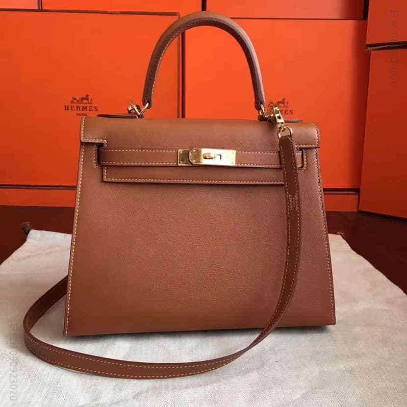 爱马仕Hermes 土黄进口swif皮Kelly凯莉包 28CM