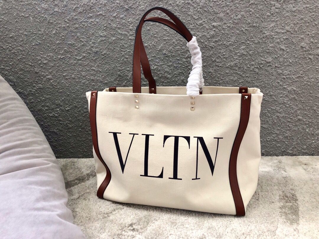 华伦天奴女士购物袋 Valentino华伦天奴VLTN品牌大logo帆布款购物袋0978 