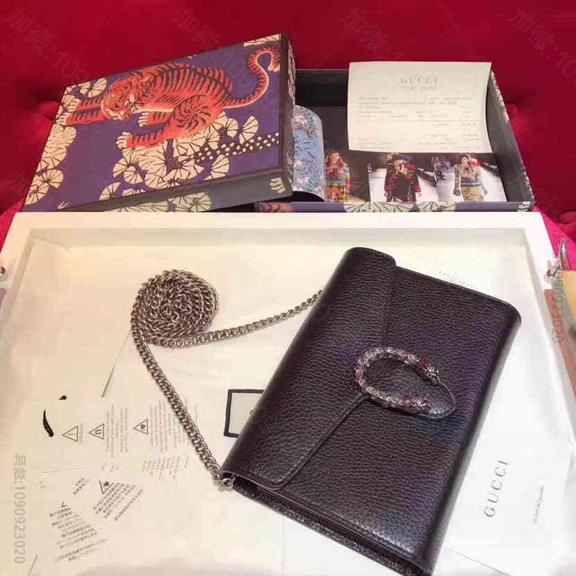 Gucci古驰Dionysus 黑色真皮迷你链条手袋 401231