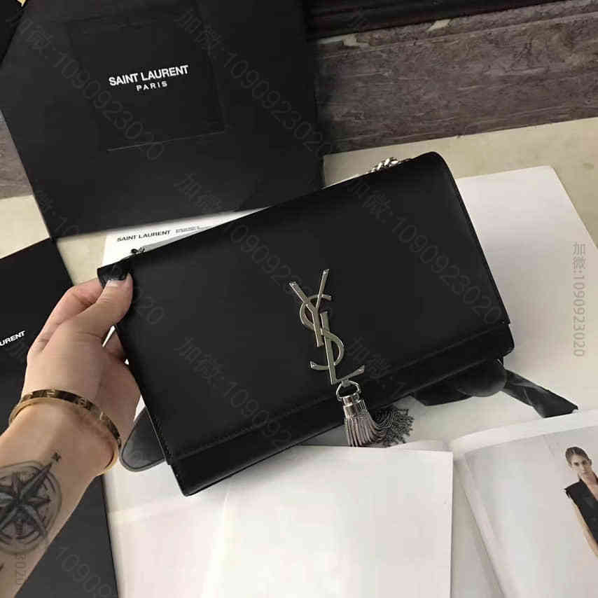 YSL伊夫圣罗兰 中号KATE黑色真皮流苏挎包 354119