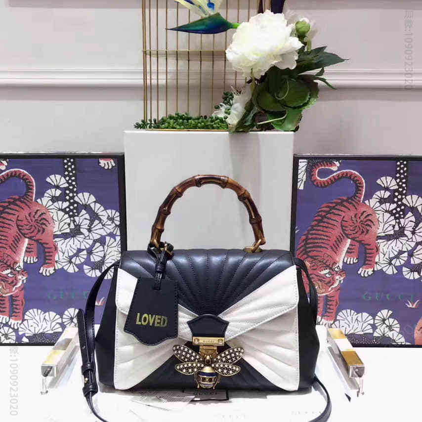 Gucci古驰 玛格丽特皇后 金属蜜蜂绗缝真皮手提包476531