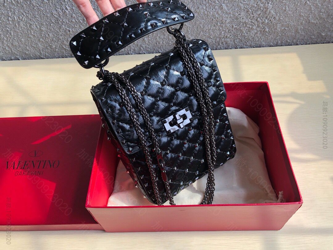 Valentino华伦天奴专柜最新款顶级羊皮迷你小钉修饰手提包单肩斜挎包01...