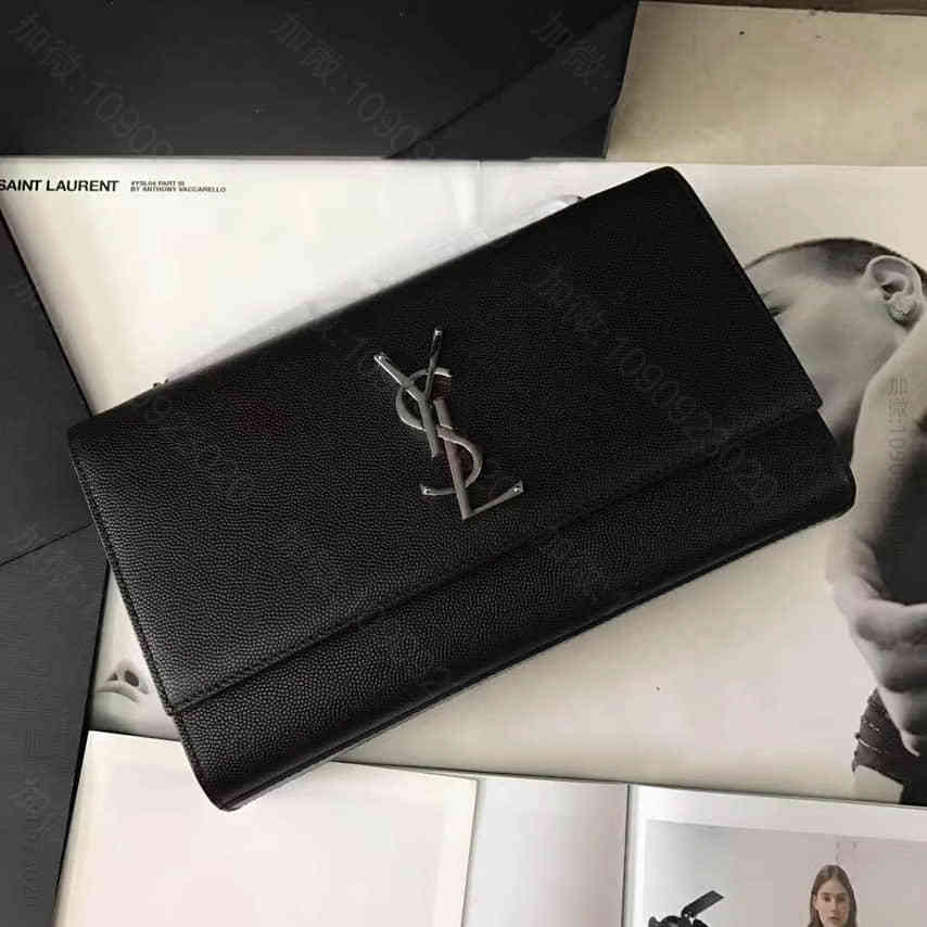 YSL伊夫圣罗兰 经典中号KATE黑色粒纹真皮挎包 364021