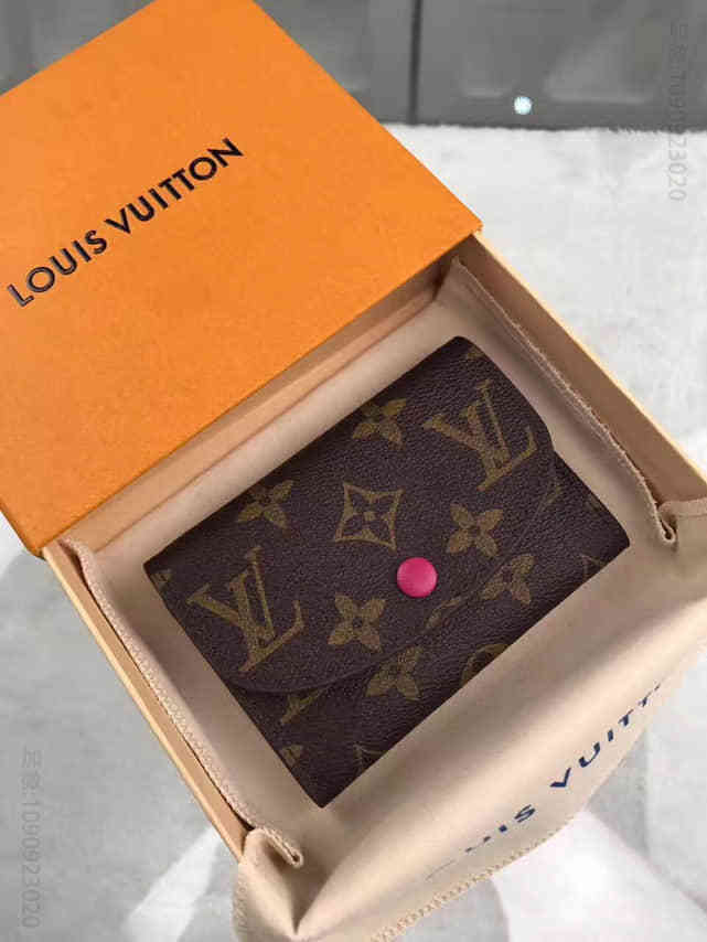 LV Monogram老花 ROSALIE短款信封式豆豆零钱包 M41939玫红