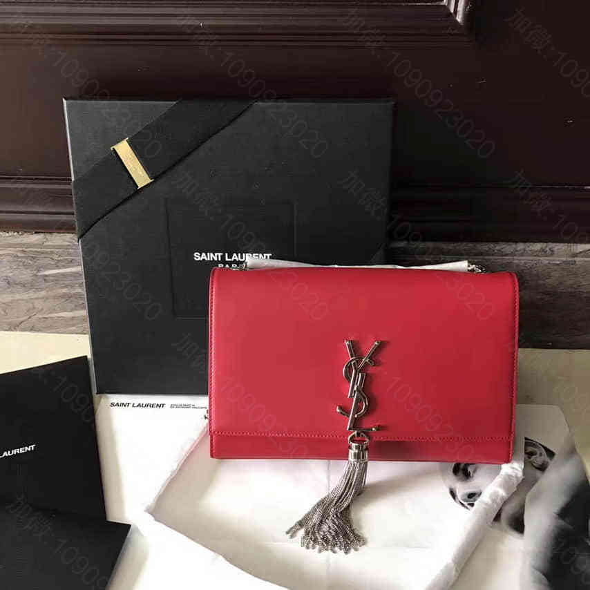YSL伊夫圣罗兰 中号红色真皮流苏挎包 354119