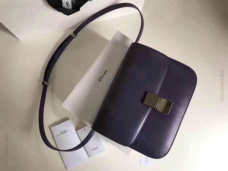 CELINE/赛琳 水晶紫中号细牙签纹Box皮复古豆腐包164173