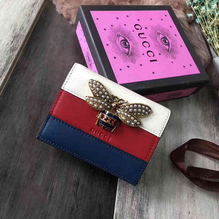 Gucci古驰/Queen Margaret蜜蜂装饰真皮卡片夹 476072