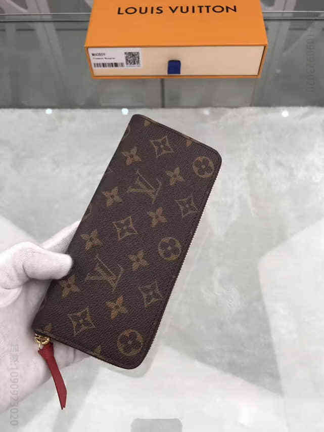 路易威登女士钱夹 LV 老花拼红色CLEMENCE女士长款拉链钱夹 M60859 高仿LV钱夹价格