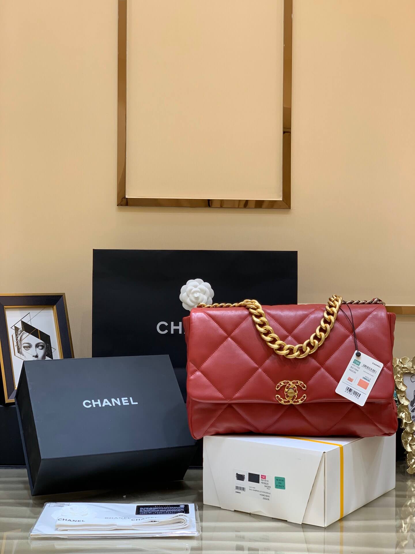 香奈儿单肩女包 Chanel/香奈儿 专柜最新款19 bag大号 AS1162红色 