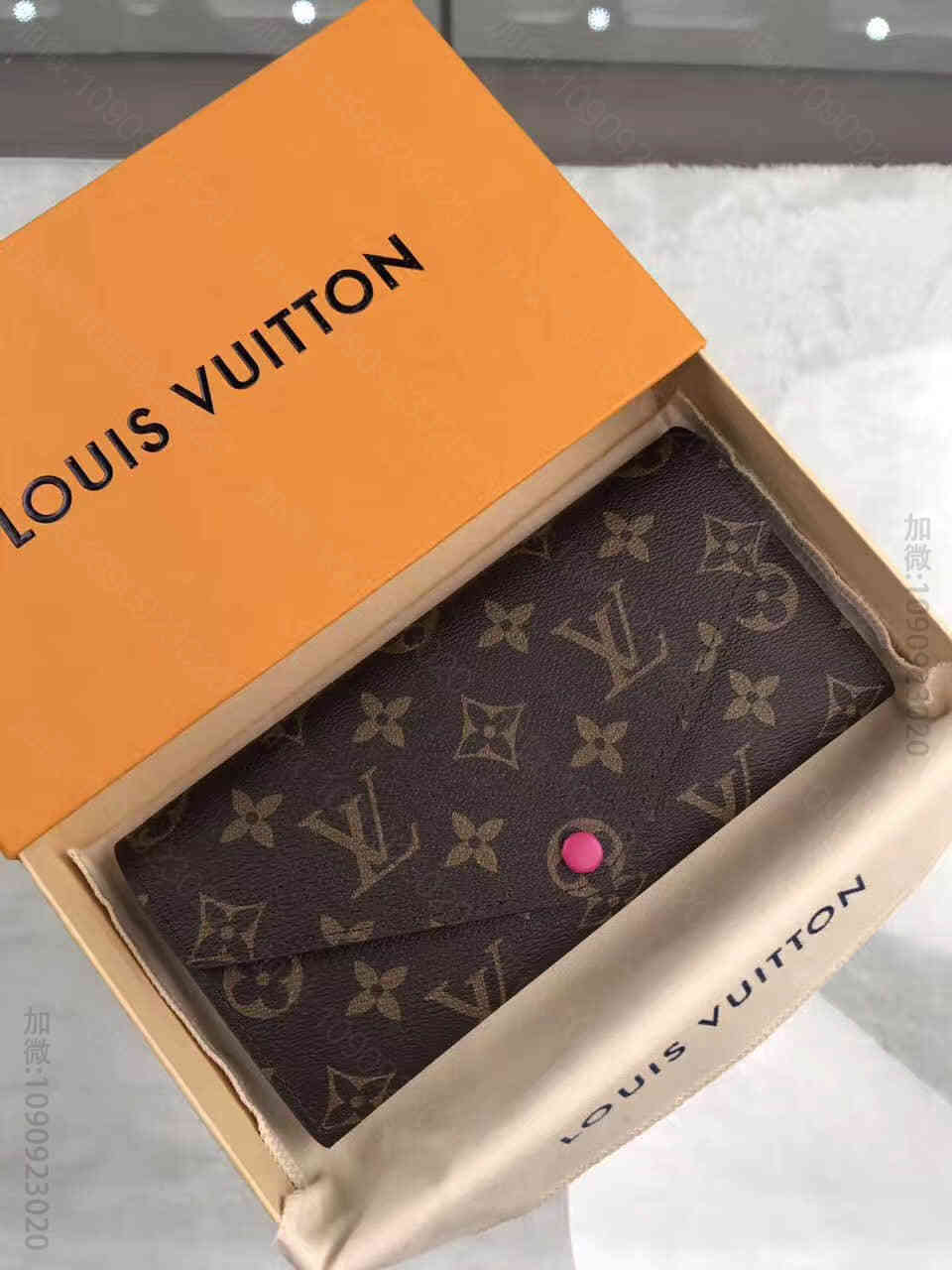 LV 老花拼玫红色JOSEPHINE女士长款信封式钱夹 M60708