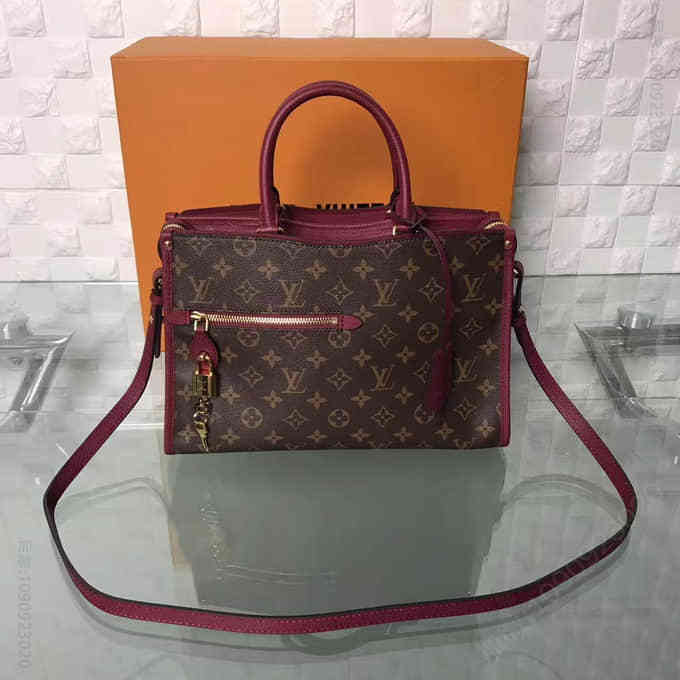 LV（路易威登）新款POPINCOURT老花拼荧光粉色机车包M43433