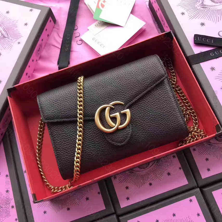 Gucci古驰/ GG Marmont 黑色小牛皮链条包手包 401232
